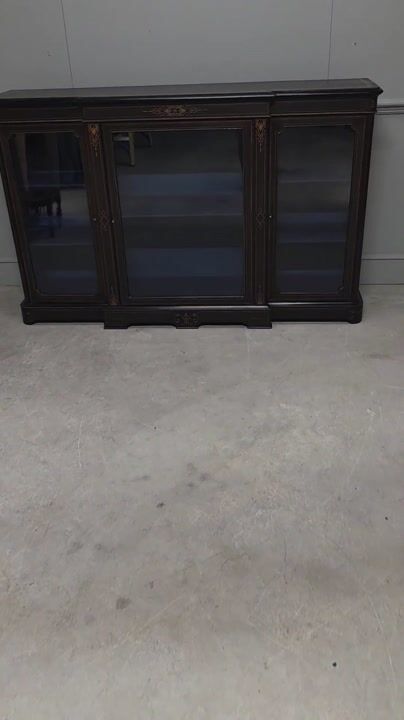 Film of A Victorian Ebonised Inlaid and Gilt Breakfront Bookcase Display Cabinet