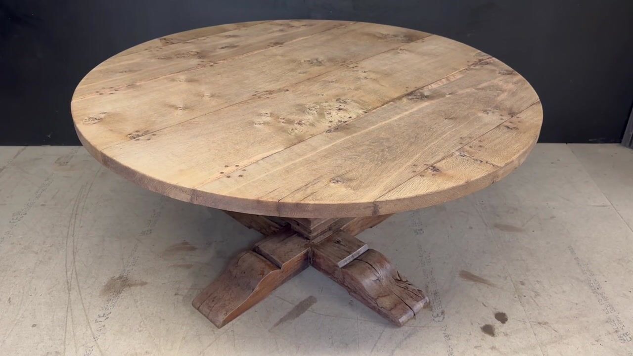 Film of Large Characterful Round Farmhouse Dining Table
