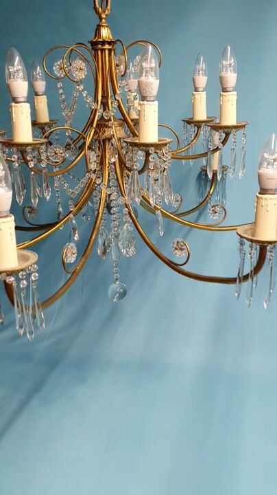 Film of Unusual Pair of Two Tier 14 Arm Cut Glass Crystal Chandeliers 43"