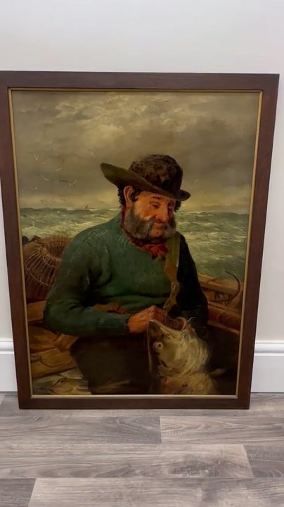 Film of Richard Harry Carter Antique Cornish Fisherman Marine Oil Painting Signed