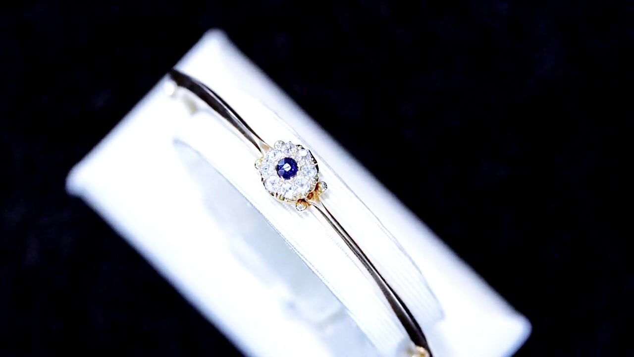 Film of Antique 0.18ct Sapphire and 0.40ct Diamond 15ct Yellow Gold Bangle Circa 1900