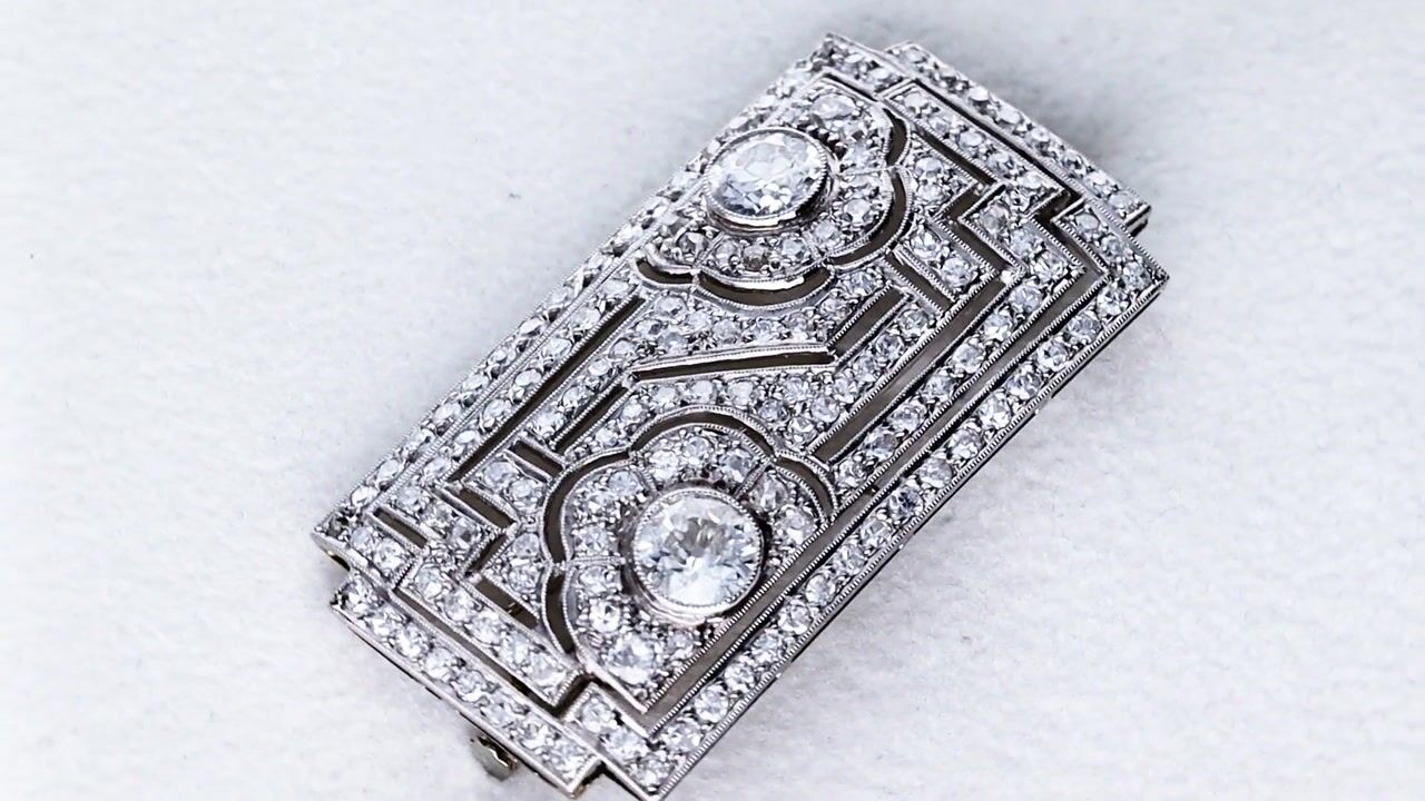 Film of 5.54ct Diamond and Platinum Brooch - Art Deco - Antique Circa 1930