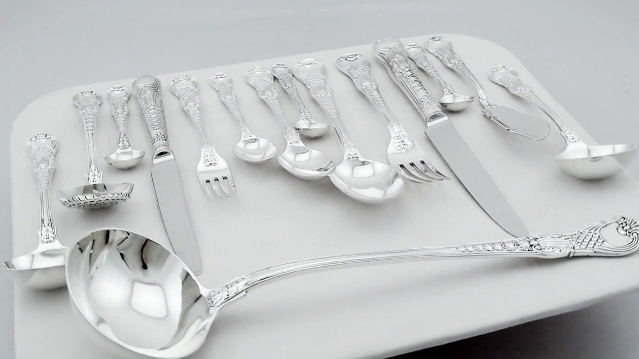Film of Antique Sterling Silver Canteen of Cutlery for Thirty Persons