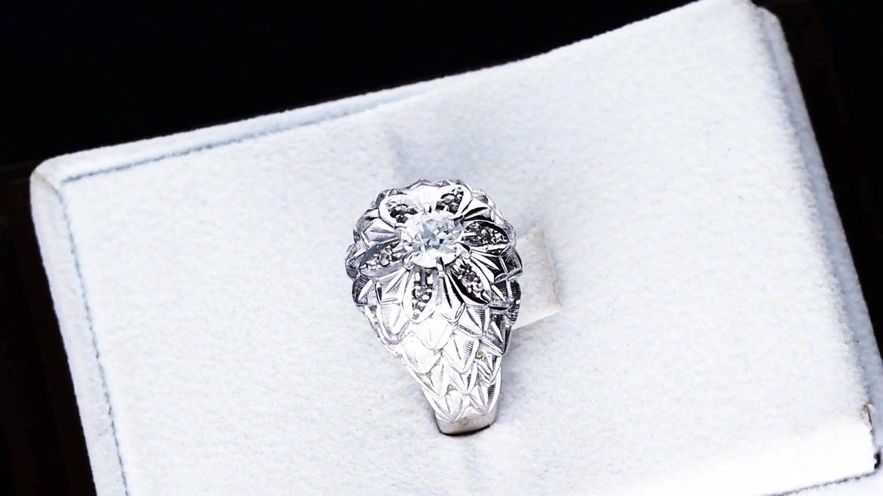 Film of Antique 0.62ct Diamond and 18ct White Gold Dress Ring Circa 1930