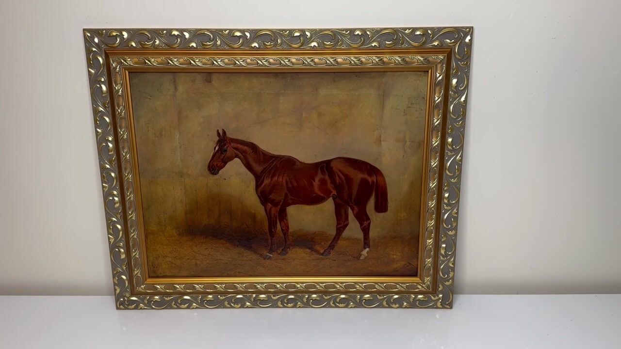 Film of Charles Bilger Spalding Chestnut Hunter in Stable Oil Painting 1843