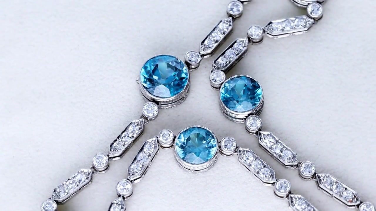 Film of 12.25ct Zircon, 2.70ct Diamond and Platinum Chain Necklace - Antique Circa 1920