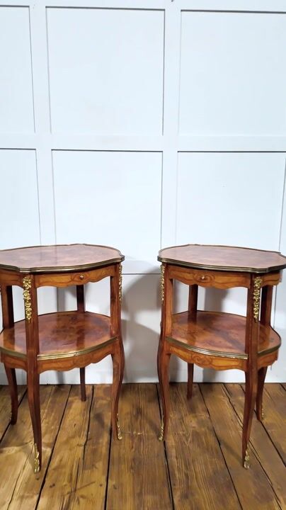 Film of Pair of French Louis XV Style Marquetry Side Tables