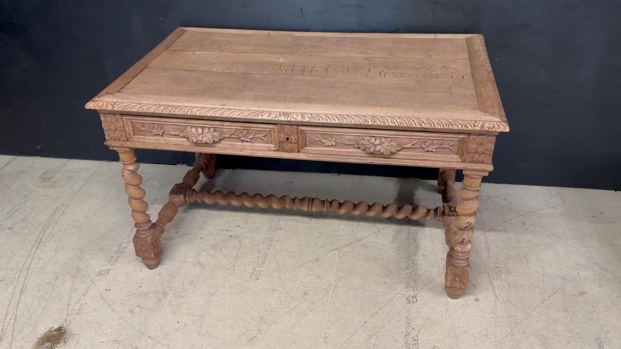 Film of French Bleached Carved Oak Desk