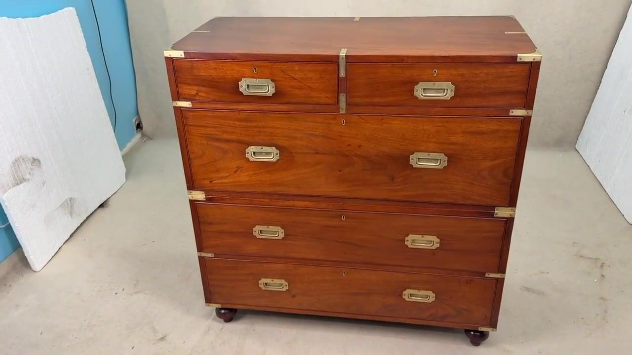 Film of Superb Quality Mid 19th Century Camphor Wood Military Campaign Chest of Drawers