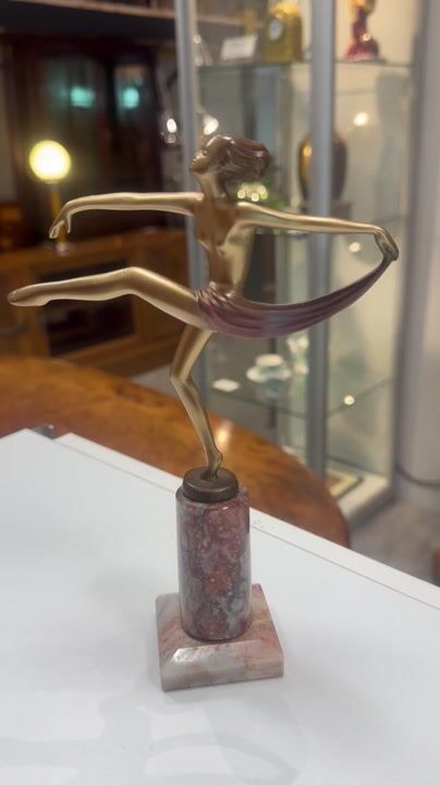Film of Art Deco Spelter Figurine Scarf Dancer in Style of Josef Lorenzl