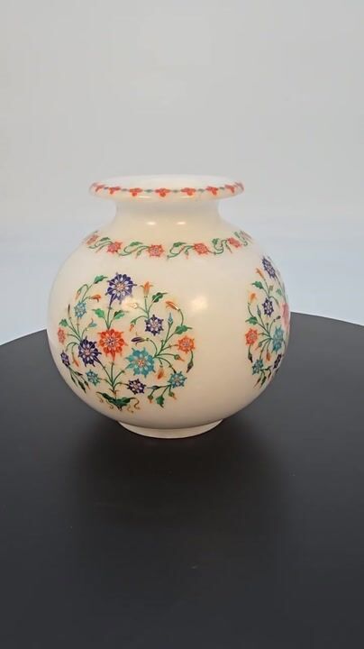 Film of Indian Pietra Dura Inlaid Marble Vase from the Raj Period Circa 1910