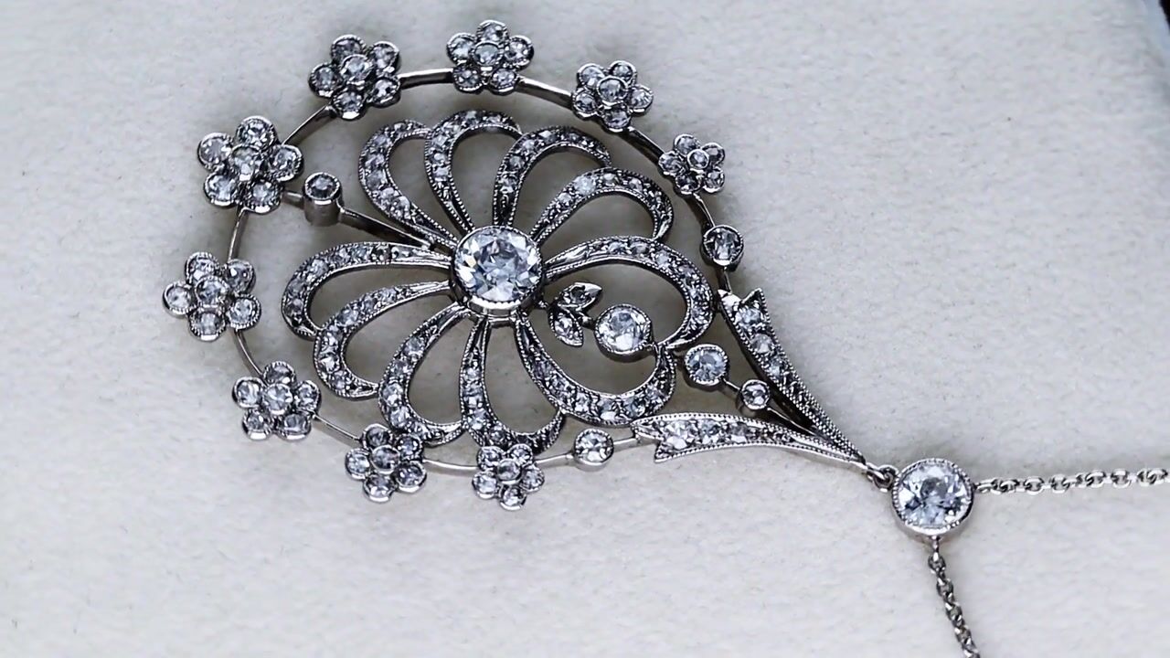 Film of 3.68ct Diamond and Platinum Pendant - Antique Circa 1915