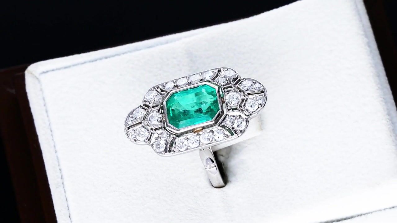 Film of 2.50ct Colombian Emerald and 1.12ct Diamond Platinum Dress Ring - Antique Circa 1925