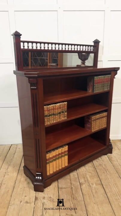 Film of Mahogany Open Bookcase with Mirror Back