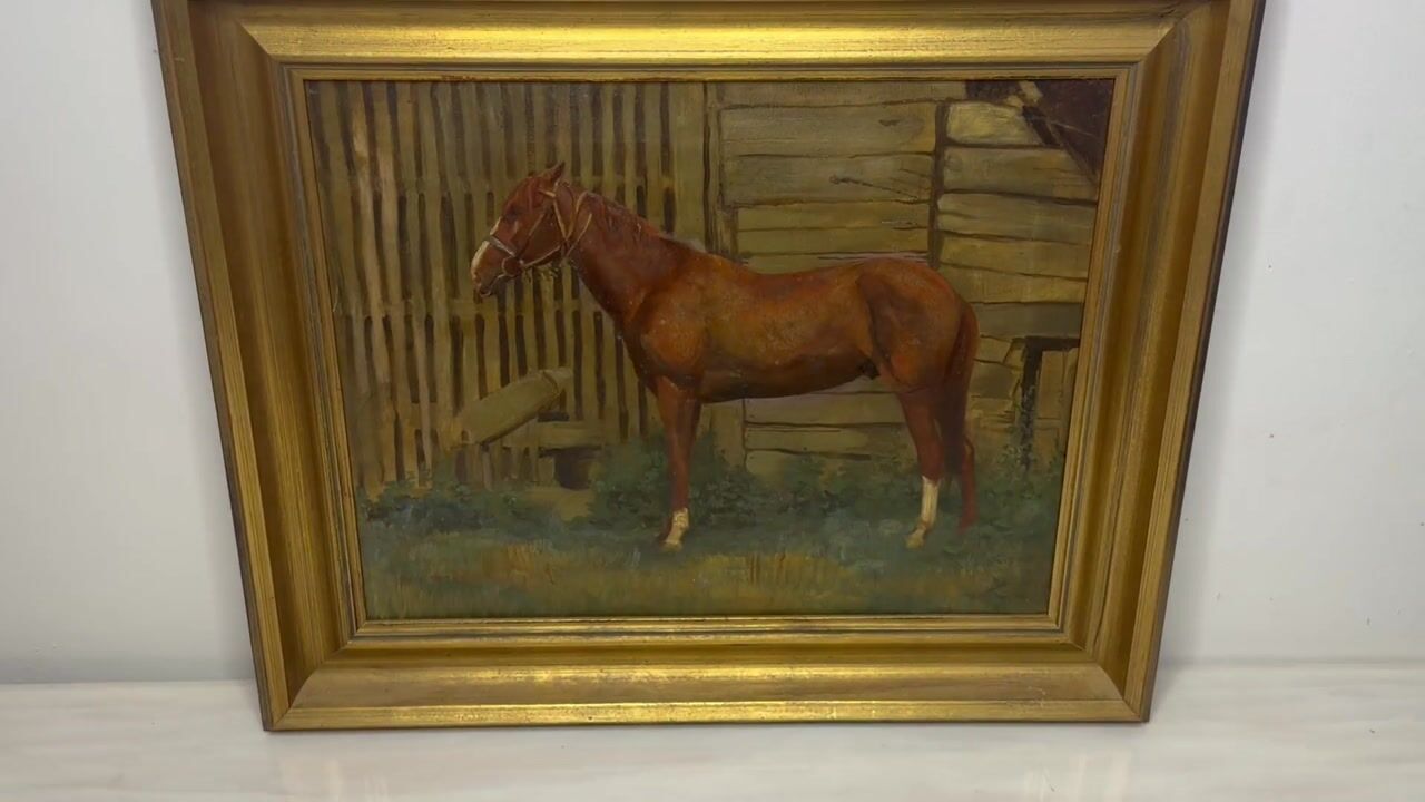 Film of Lionel Ellis Mid Century British Equestrian Horse Oil Painting
