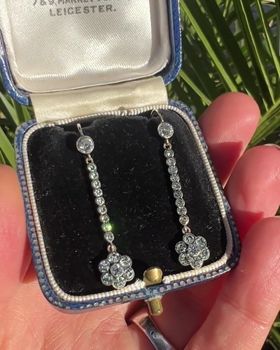 Film of Antique 9ct Gold Silver Paste Flower Drop Earrings