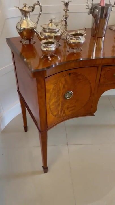 Film of Fine Quality Antique Victorian Satinwood Serpentine Shaped Sideboard