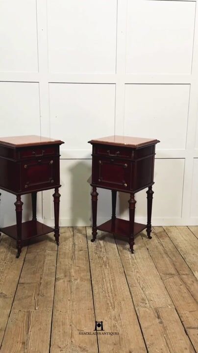 Film of Elegant Pair of Antique Mahogany Bedside Cabinets