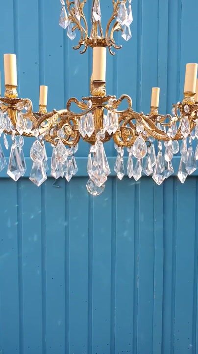 Film of Large French Gilt Brass Eight-arm Cut Glass Crystal Chandelier 27"