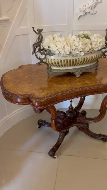 Film of Outstanding Quality Antique Victorian Carved Burr Walnut Centre Table