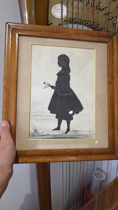Film of Fine 19th-century Framed Full-length Cut-paper and Watercolour Silhouette Portrait of a Young Girl