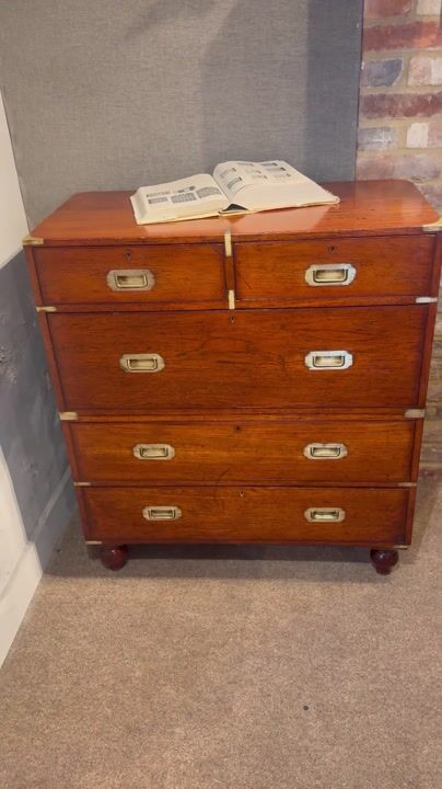 Film of Victorian Teak Campaign Chest by Army & Navy Stores