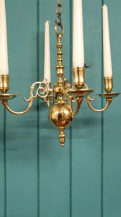 Film of First Half 20th Century Small Brass Four Arm Candle Chandelier 13"