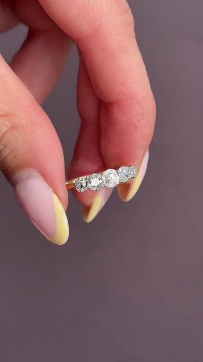 Film of Antique 0.98ct Old Cut Diamond Five Stone 18ct Gold Platinum Ring
