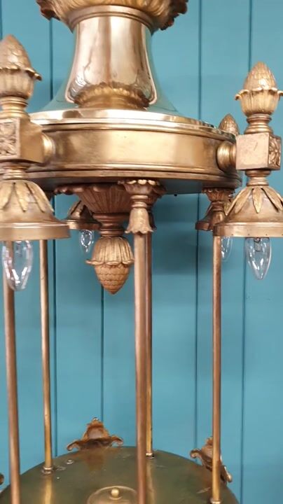 Film of 1 Metre Tall Pair of Exceptionally Large Early 20th Century Brass Lanterns 24"