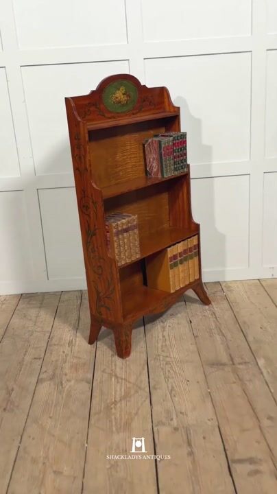 Film of Satinwood Aesthetic Movement Open Bookcase