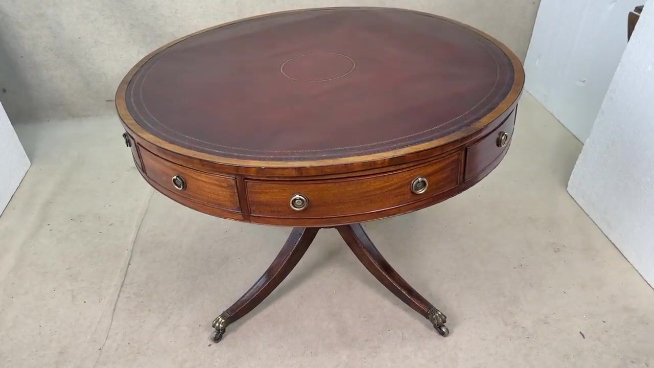 Film of Georgian Mahogany Drum Top Library Table, English George III