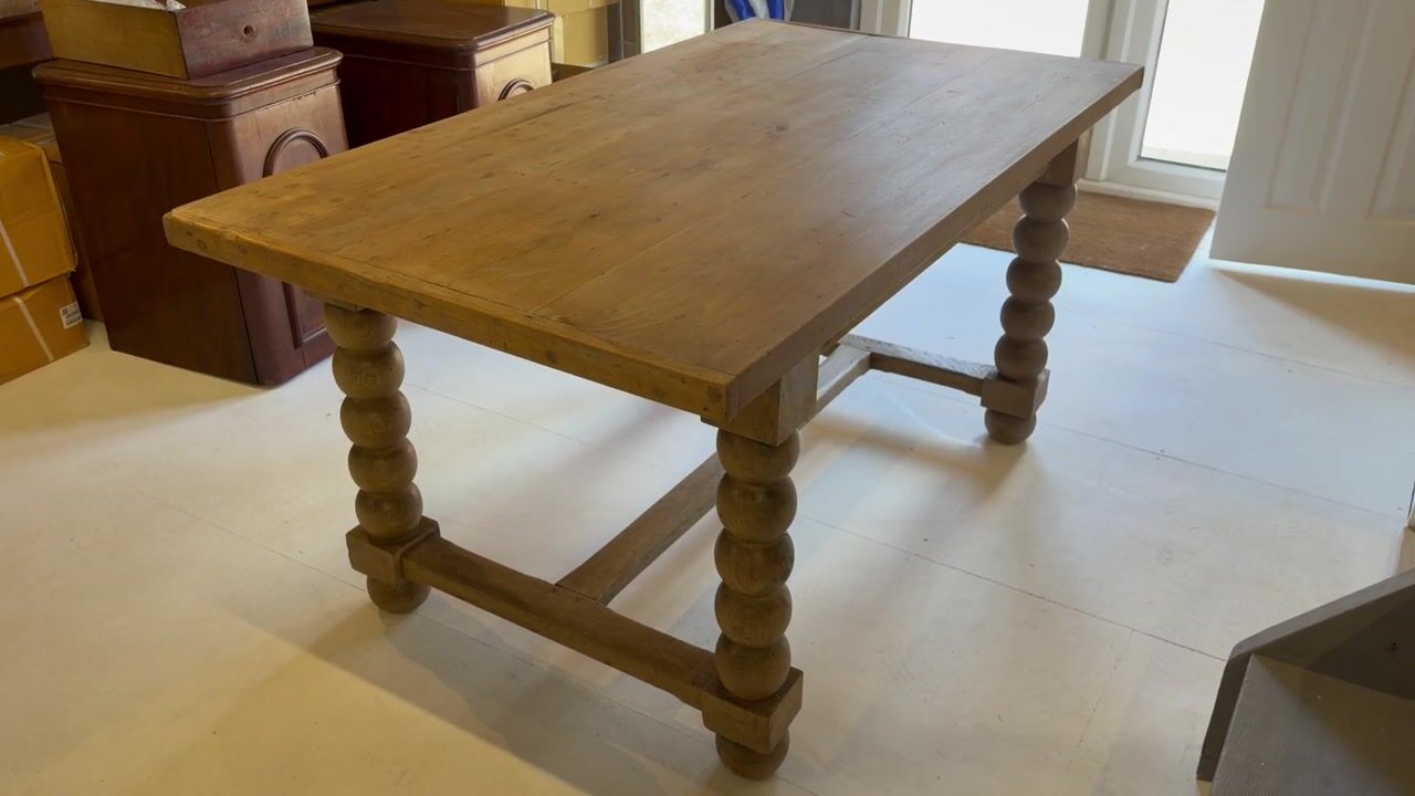 Film of Pale Oak Antique Beech Table with Bobbin Legs