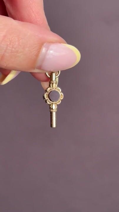 Film of Antique Agate Gold Cased Watch Key Fob Pendant Charm