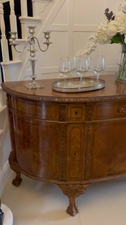 Film of Outstanding Quality Large Antique Carved Burr Walnut Bow Fronted Sideboard