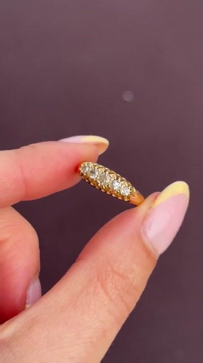 Film of Antique '1917' Old Cut Diamond Five Stone 18ct Yellow Gold Ring
