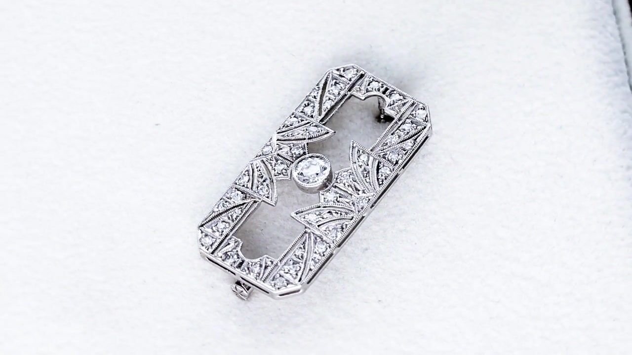 Film of 0.43ct Diamond and 18ct White Gold Brooch - Art Deco - Antique Circa 1920