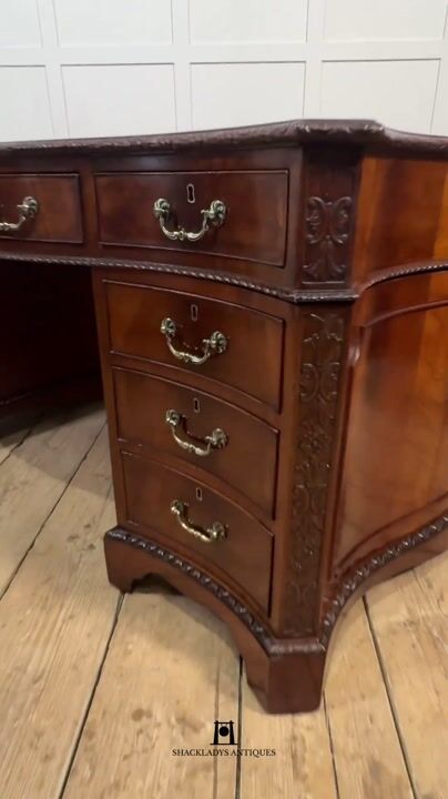 Film of Chippendale Revival Mahogany Serpentine Partner’s Desk