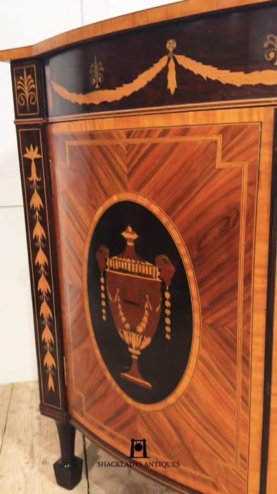 Film of Fine George III Style Satinwood & Rosewood Marquetry Sideboard