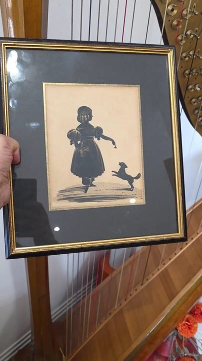 Film of The Hubard Gallery London, William James Hubard (English, 1807-1862) Cut Paper and Watercolor Silhouette of a Girl & Dog