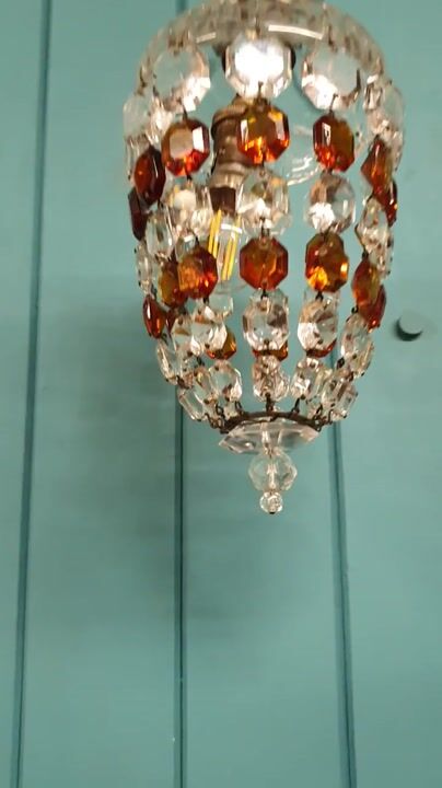 Film of Early 20th Century Amber and Clear Crystal Bag Chandelier 6"