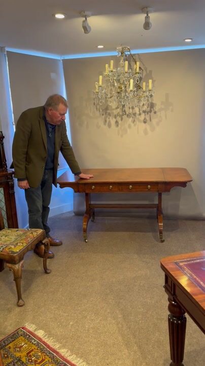 Film of Exceptional Regency Burr Satinwood Sofa Table with Drop Leaves C.1820