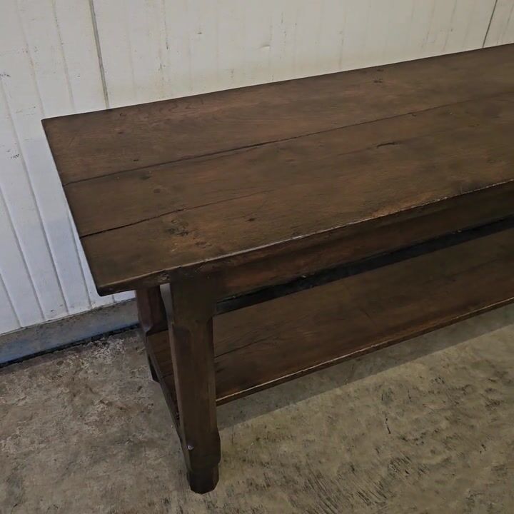 Film of Long French Oak Serving Table with Potshelf
