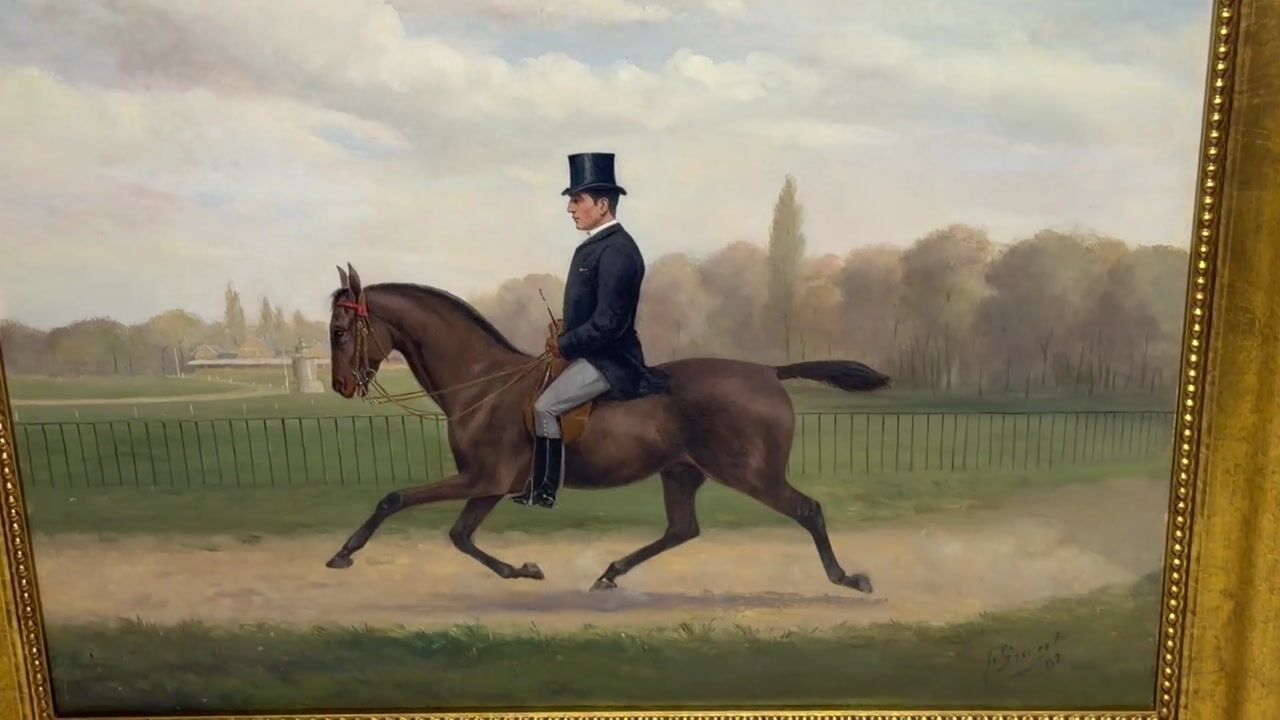 Film of Victorian Equestrian Oil Painting Riding Through Hyde Park Rotten Row C1887