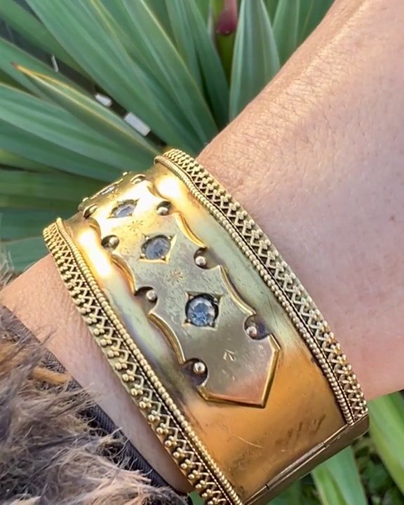 Film of Victorian Etruscan Revival Golden Bangle