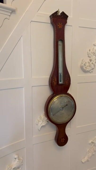 Film of Antique George III Quality Mahogany Shell Inlaid Banjo Barometer