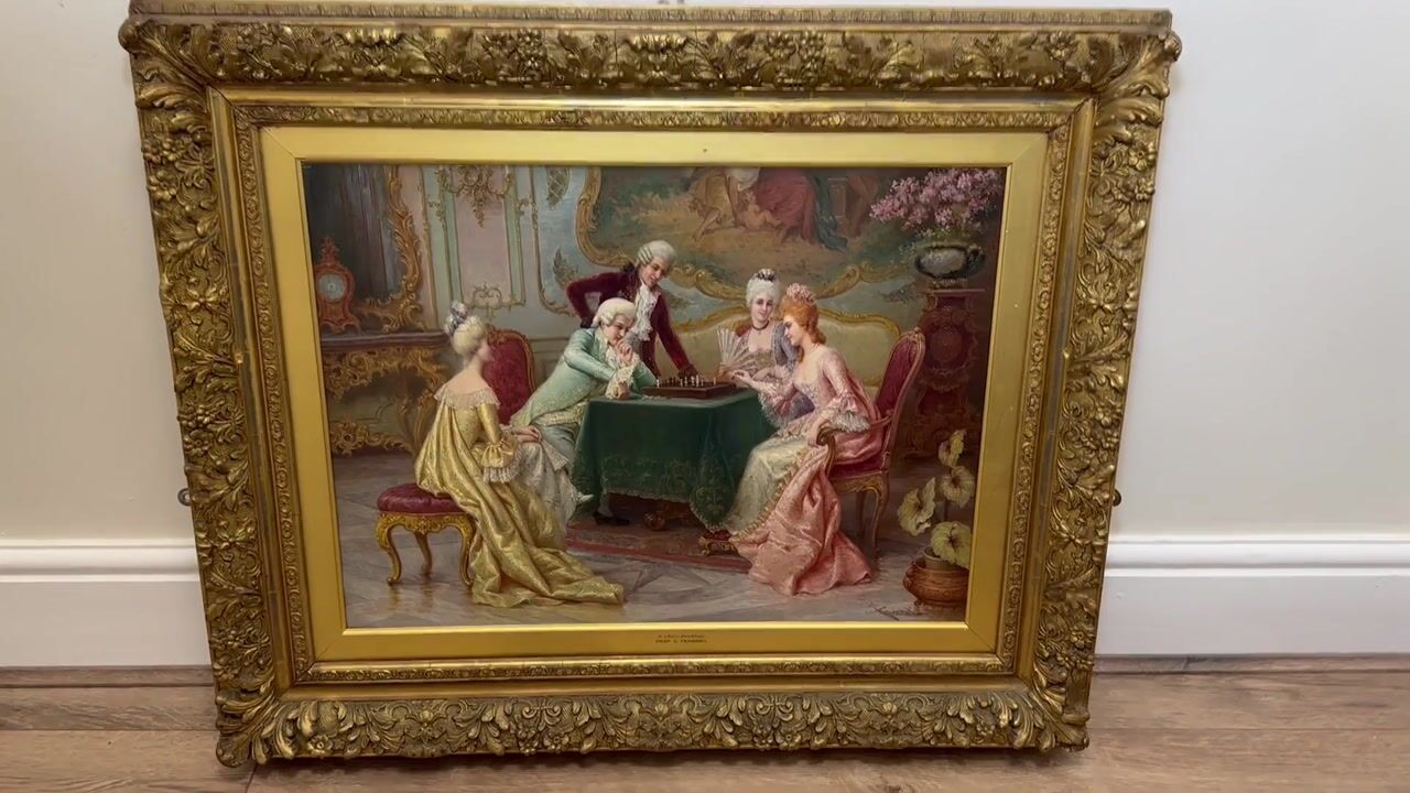 Film of 19th Century Italian Oil Painting a Chess Problem by Carlo Ferranti