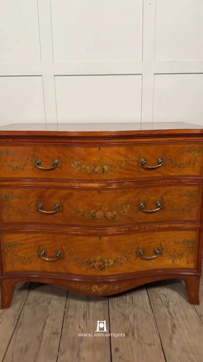 Film of Sheraton Revival Satinwood Serpentine Chest of Drawer