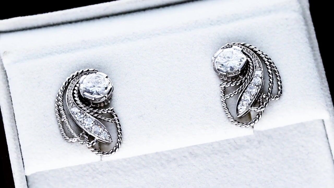 Film of 2.14ct Diamond and Platinum Earrings - Art Deco - Antique Circa 1935