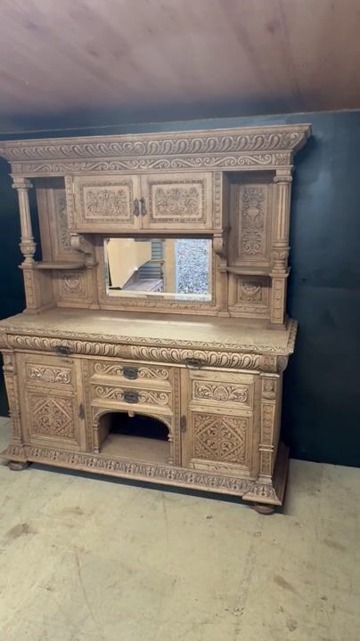 Film of Handsome Carved Oak Sideboard