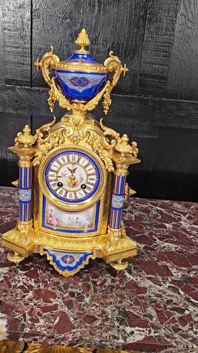 Film of Japy Freres Louis XVI Ormolu and Sevres Porcelain Antique French Clock - Fully Restored